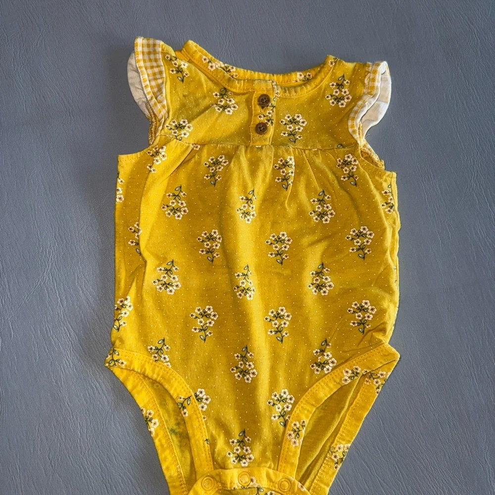 Carter's Bright Yellow Baby Romper‎ with Floral Design